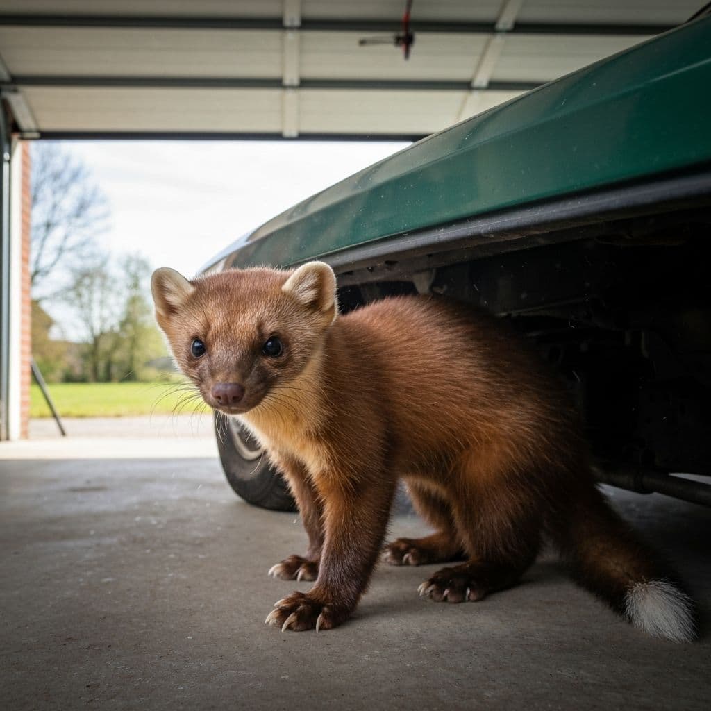 Marder unter einer Motorhaube